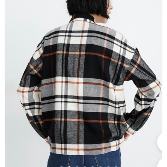 Madewell Flannel Bromley Shirt, Black & Ivory plaid Women's sz Medium - Picture 4 of 12